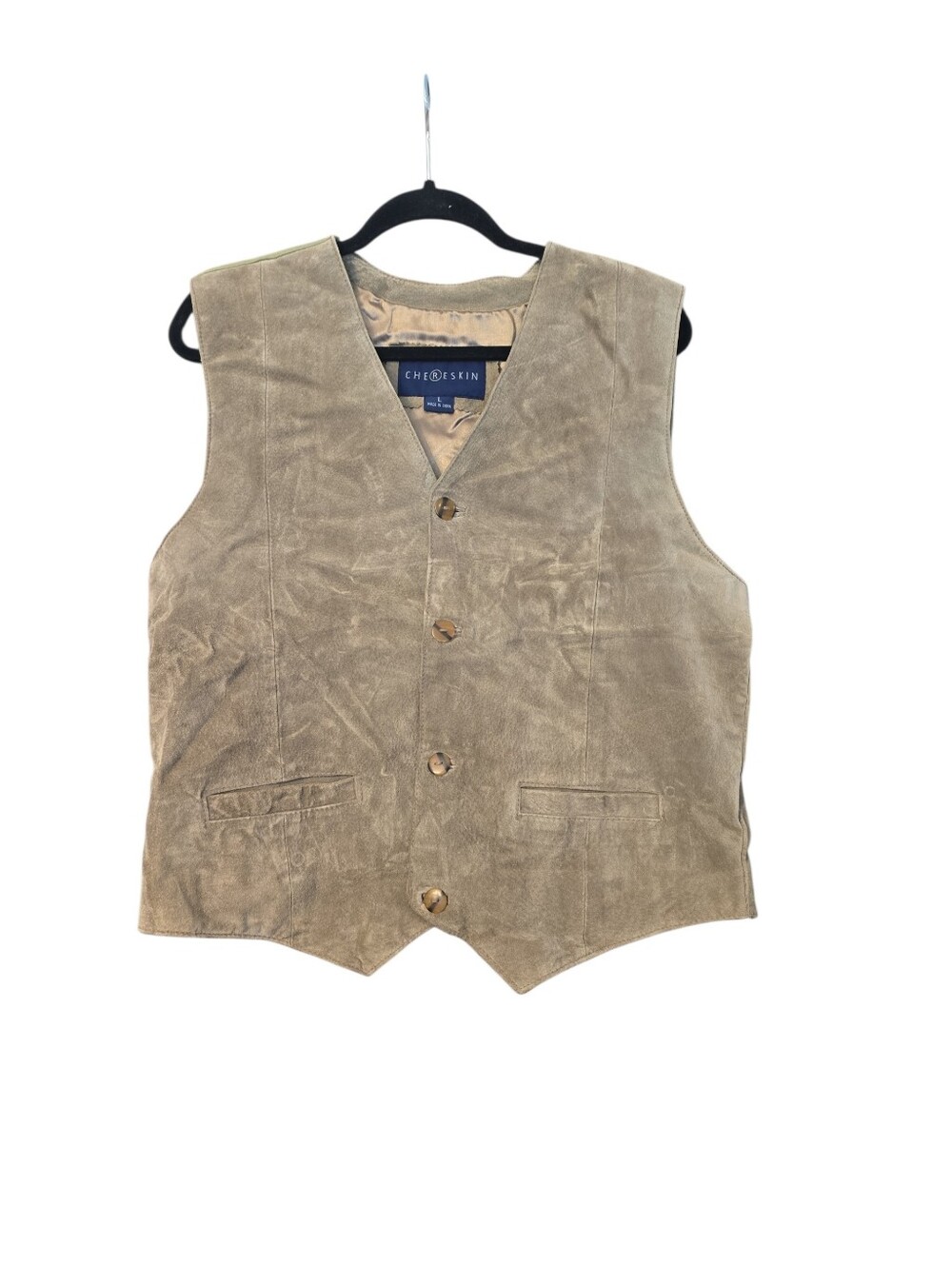 ⁠Chereskin Suede Leather Vest Mens Light Brown Tan Button Up Size L